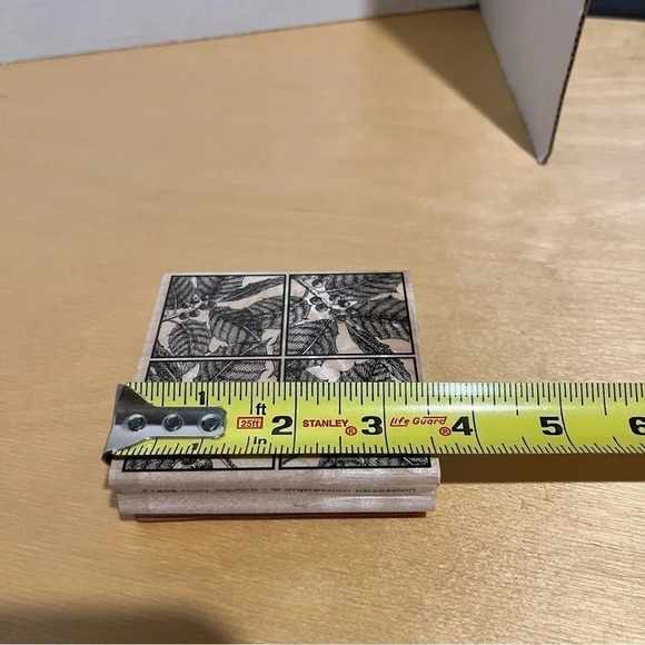 Impression Obsession Holly Square rubber stamp Christmas wood F1268 - Picture 5 of 6